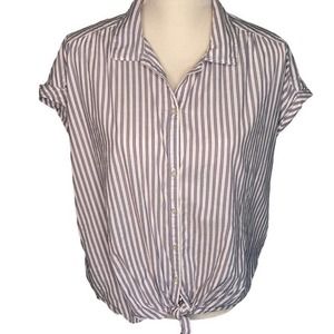 Abercrombie xl stripe womens button down short sleeve tie top blouse